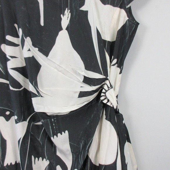 Cotelac Mini Dress 3 US 10 Black White Floral Tie Waist Abstract Unique 152 - Picture 6 of 13